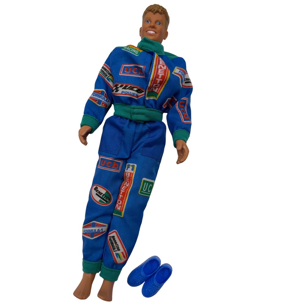 Vintage 1991 Mattel Benetton Ken Doll Formula 1 Racing Jumpsuit Blue 1909